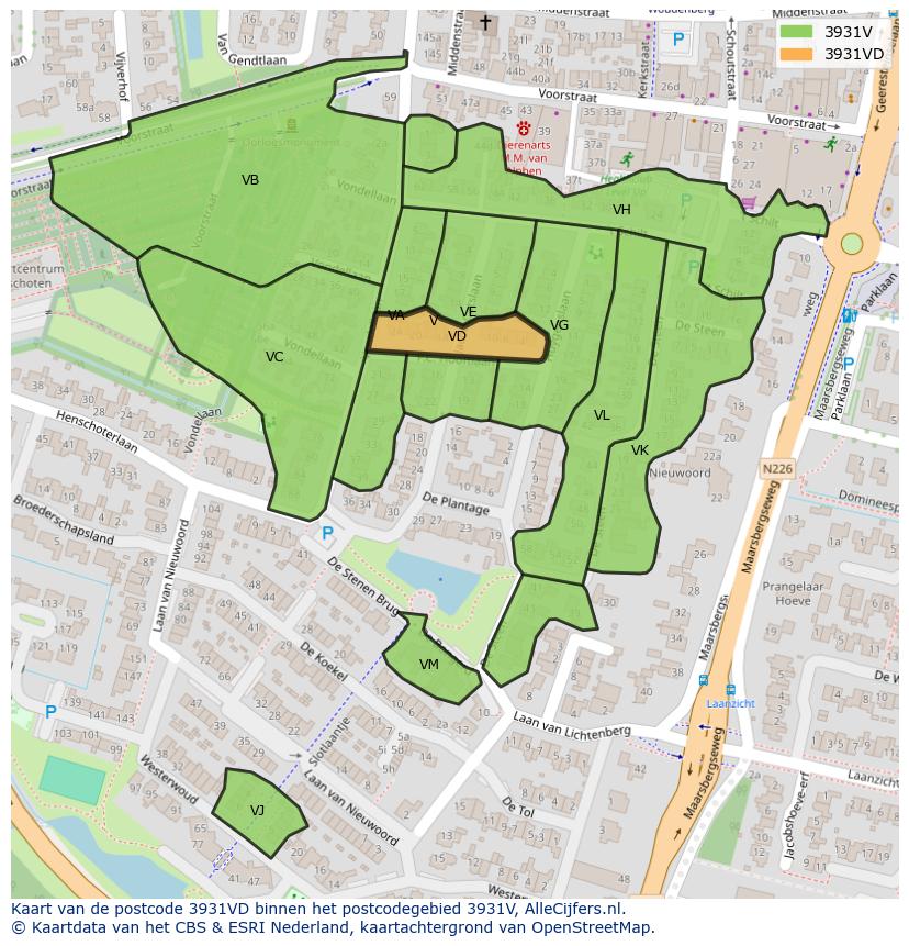 Afbeelding van het postcodegebied 3931 VD op de kaart.