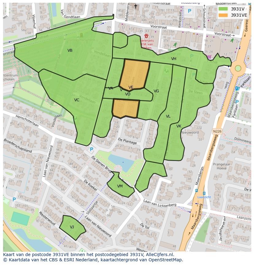 Afbeelding van het postcodegebied 3931 VE op de kaart.