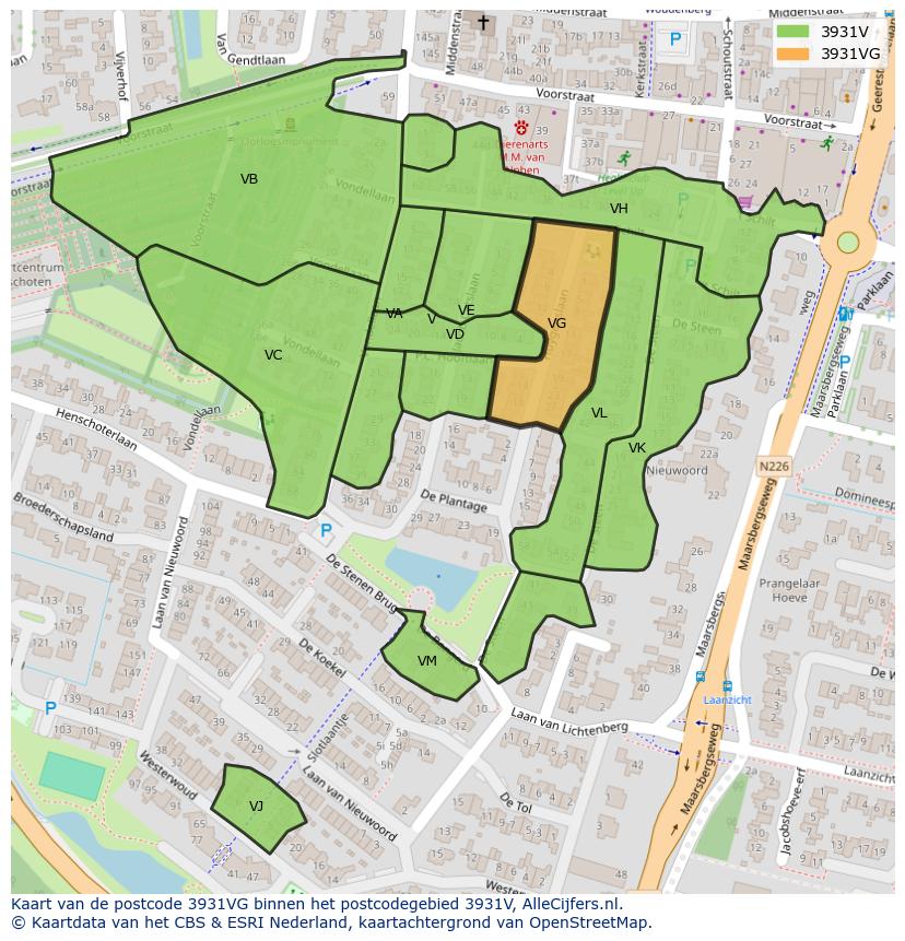 Afbeelding van het postcodegebied 3931 VG op de kaart.