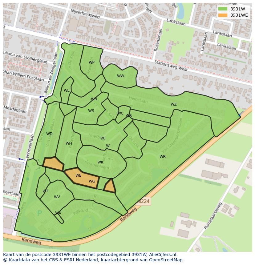 Afbeelding van het postcodegebied 3931 WE op de kaart.