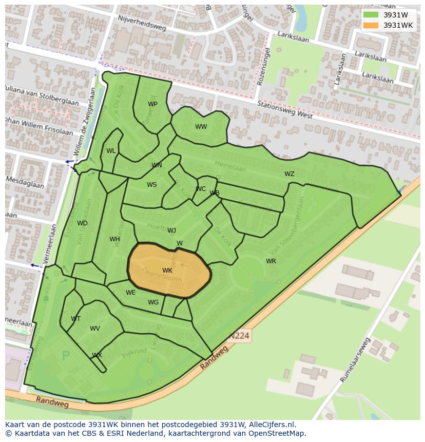 Afbeelding van het postcodegebied 3931 WK op de kaart.
