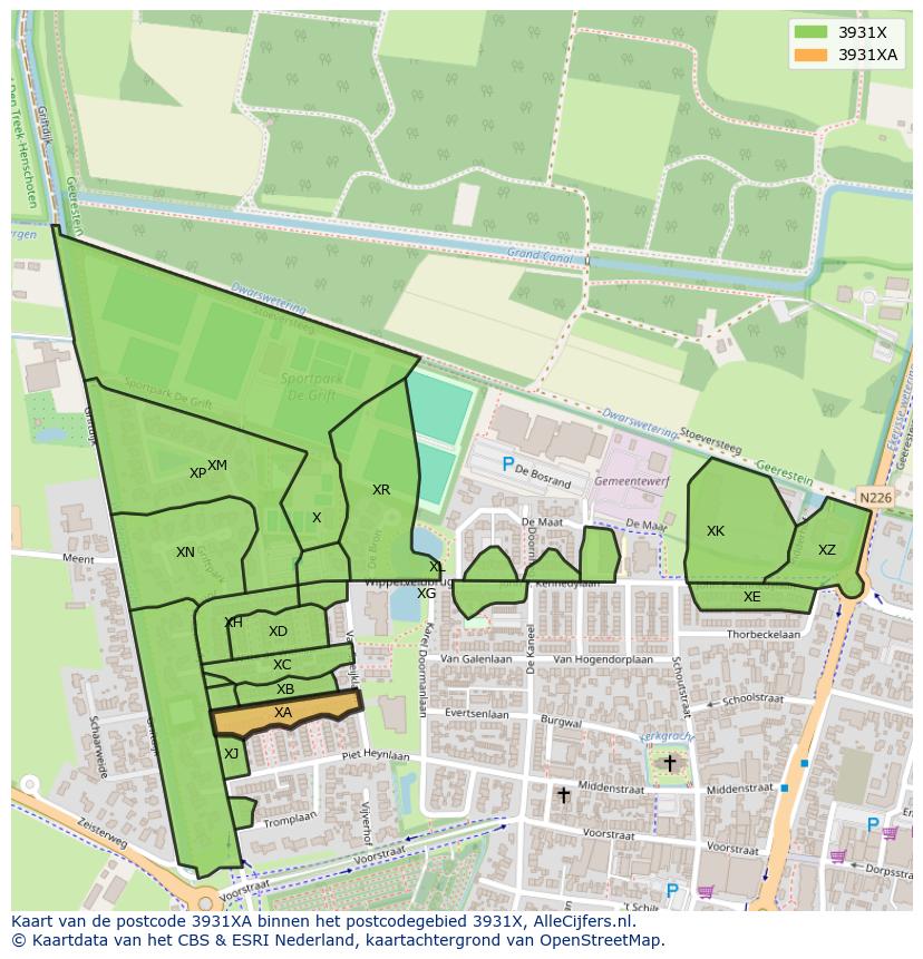 Afbeelding van het postcodegebied 3931 XA op de kaart.