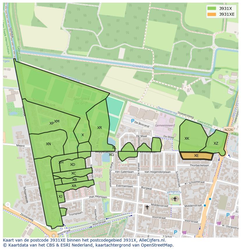 Afbeelding van het postcodegebied 3931 XE op de kaart.