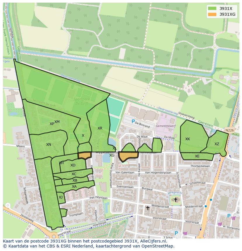 Afbeelding van het postcodegebied 3931 XG op de kaart.