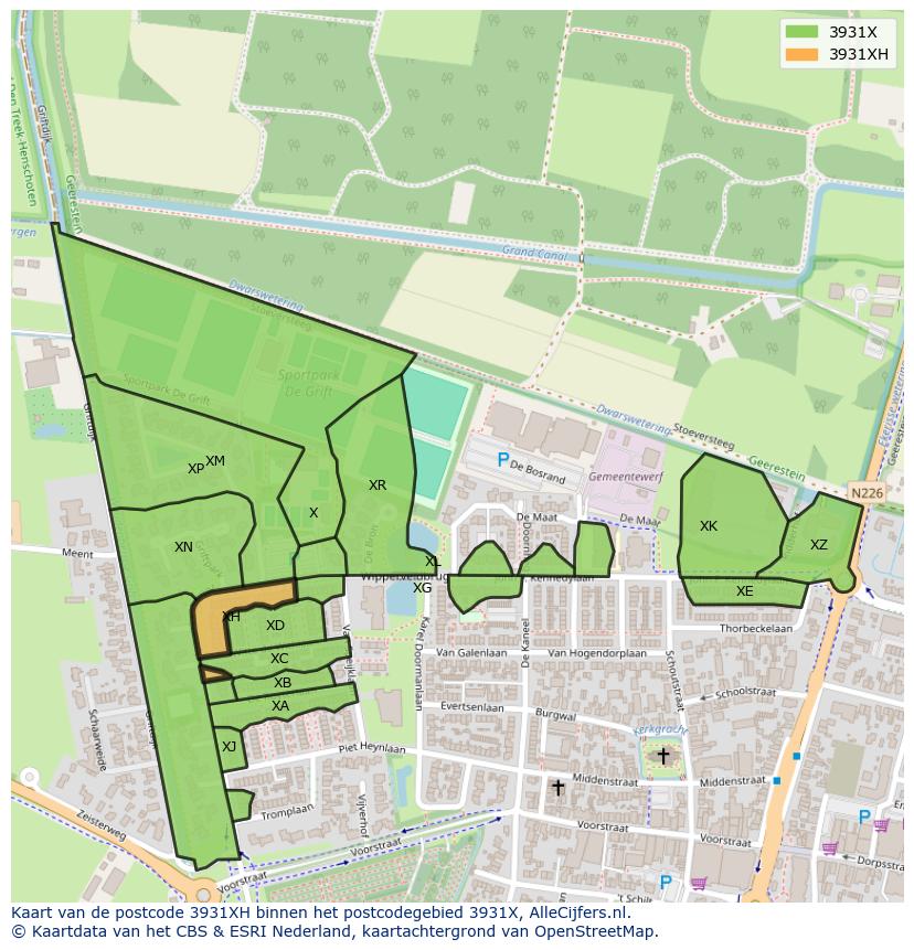 Afbeelding van het postcodegebied 3931 XH op de kaart.