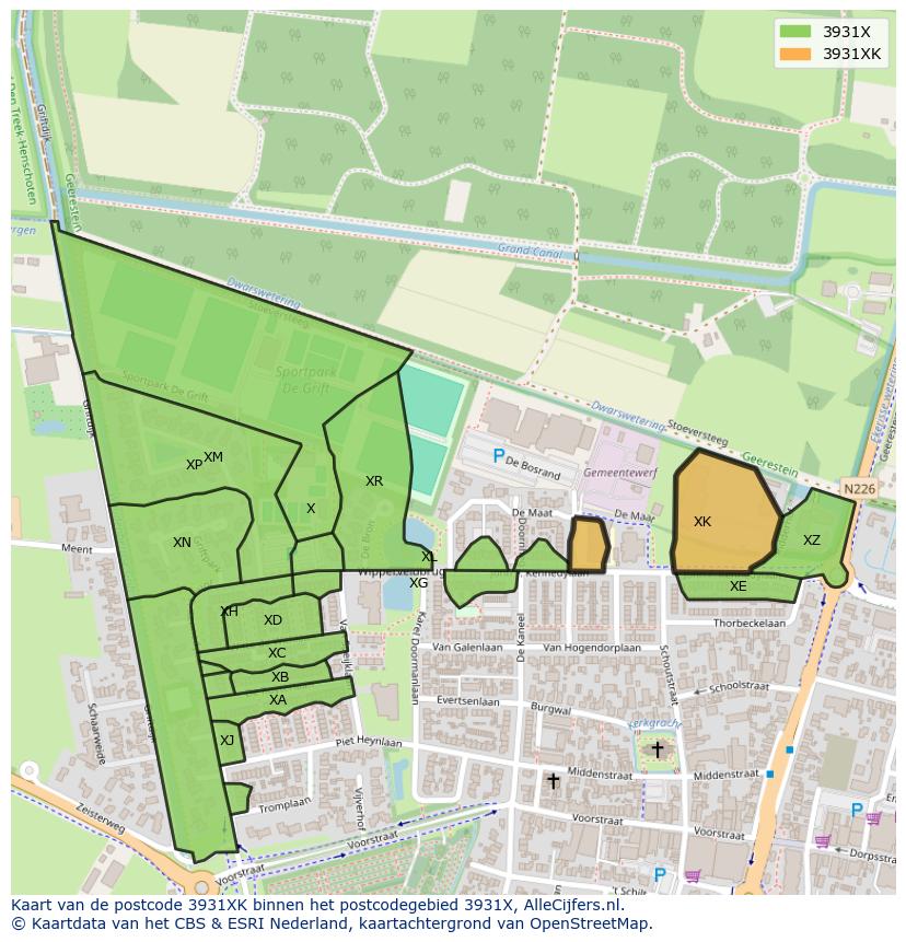 Afbeelding van het postcodegebied 3931 XK op de kaart.