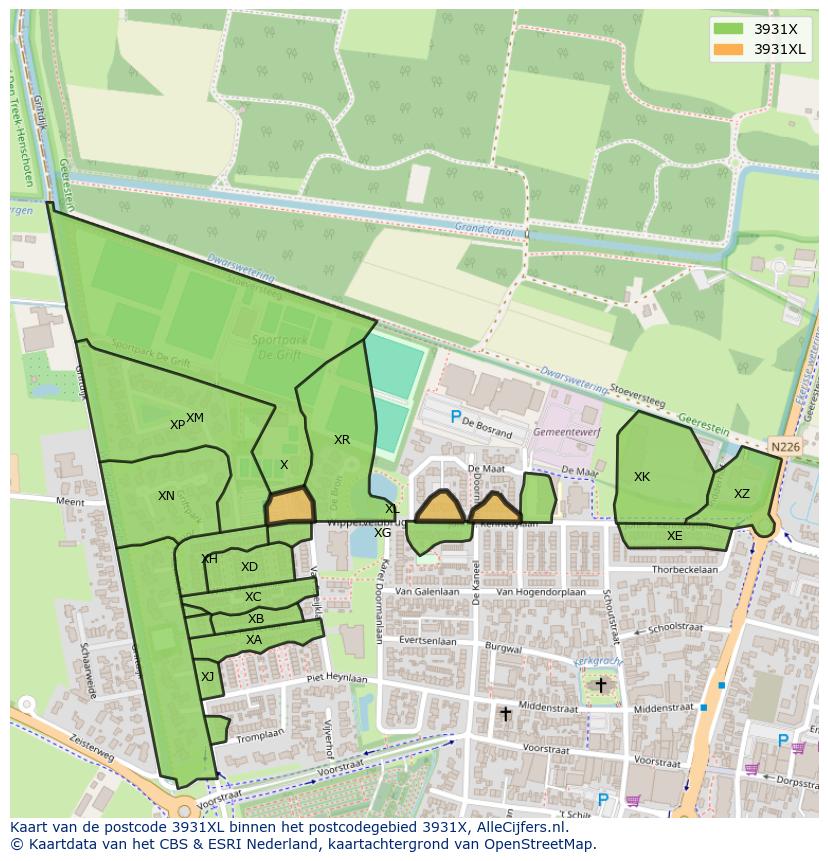 Afbeelding van het postcodegebied 3931 XL op de kaart.