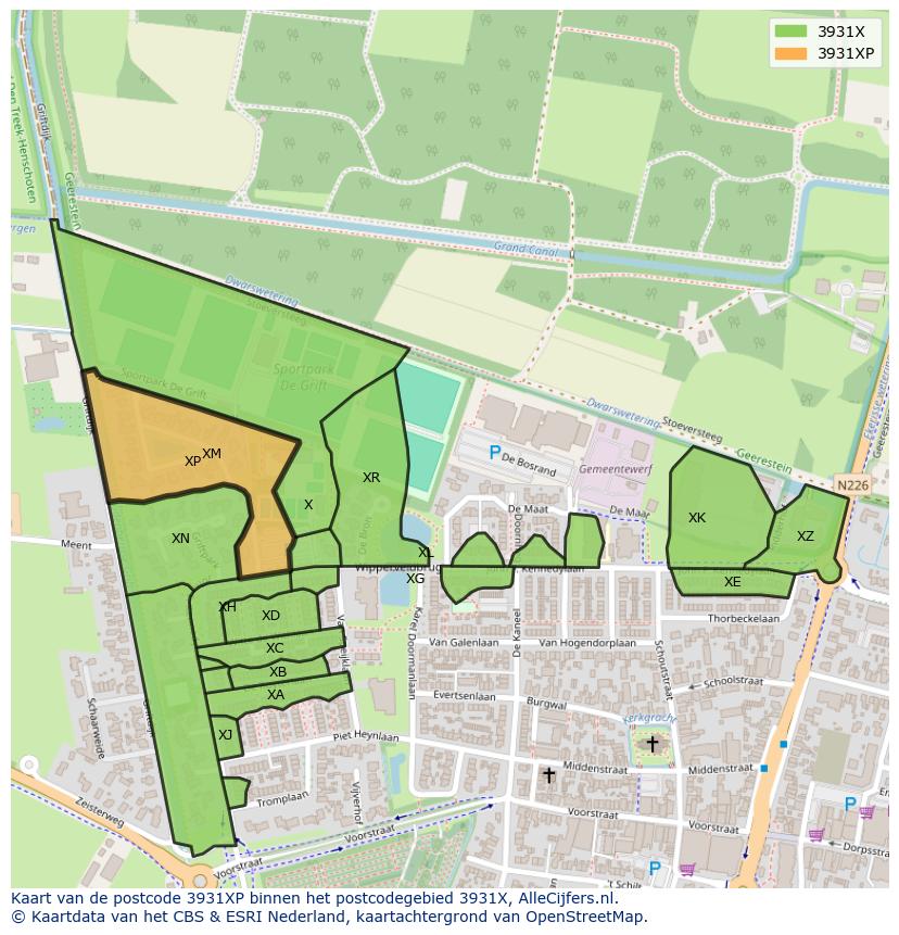 Afbeelding van het postcodegebied 3931 XP op de kaart.