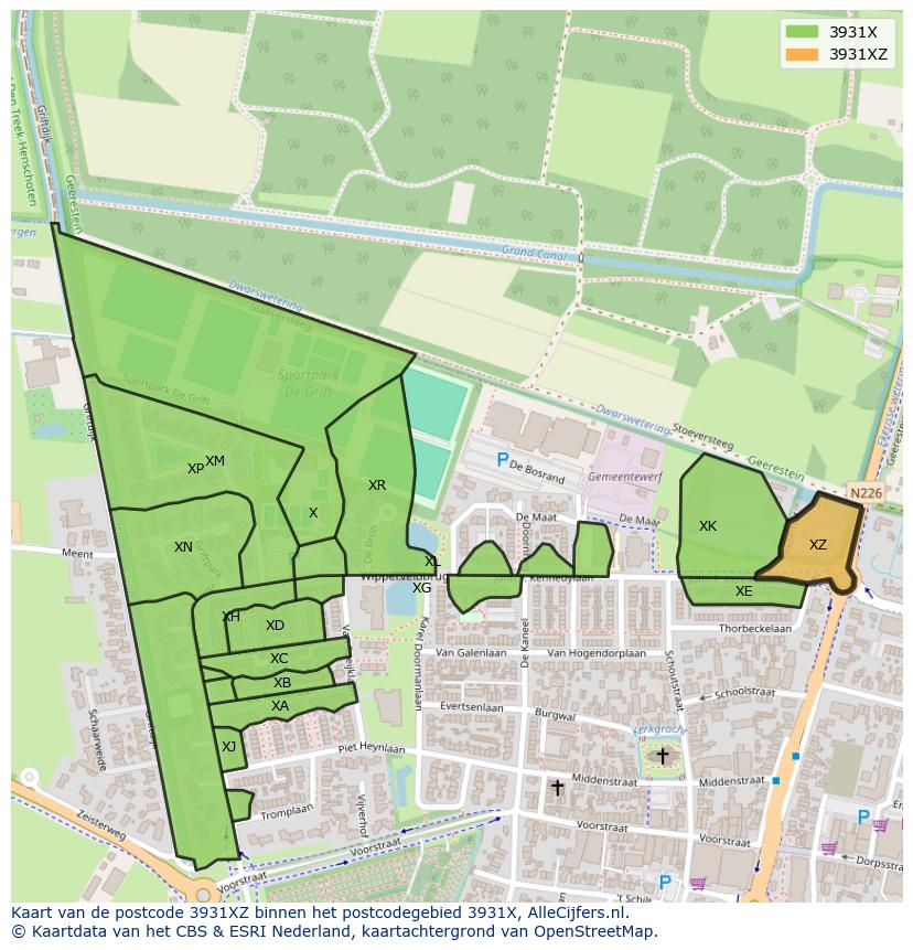 Afbeelding van het postcodegebied 3931 XZ op de kaart.