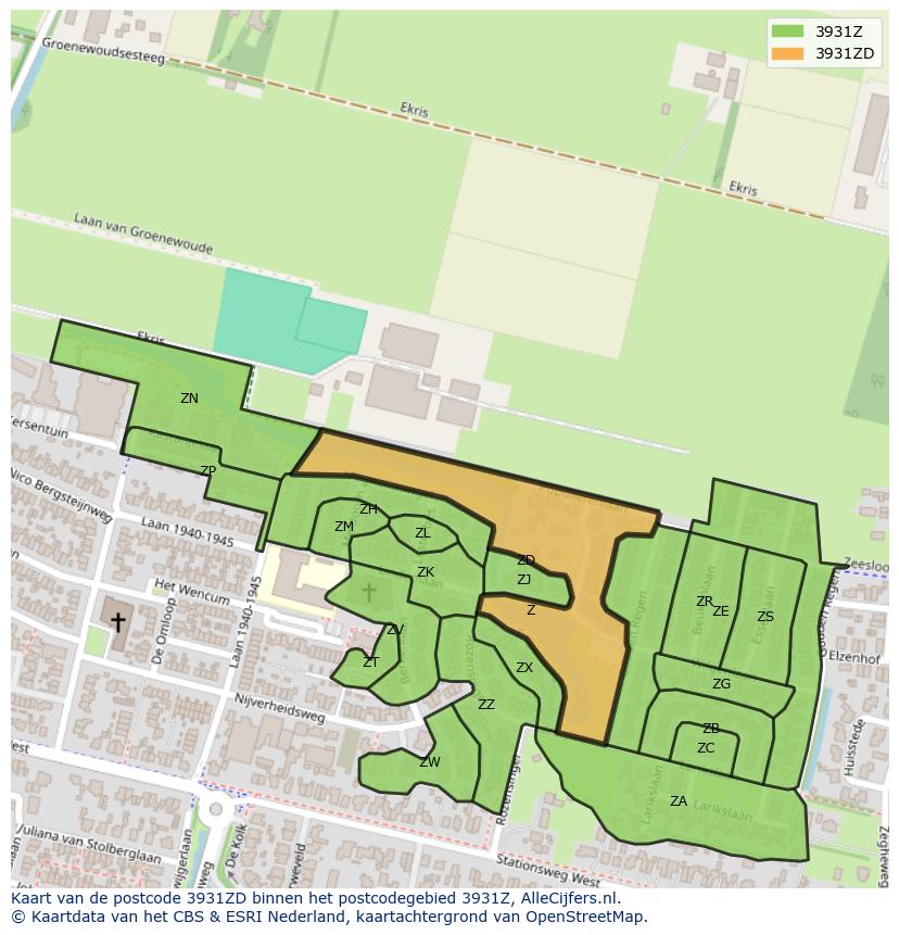 Afbeelding van het postcodegebied 3931 ZD op de kaart.