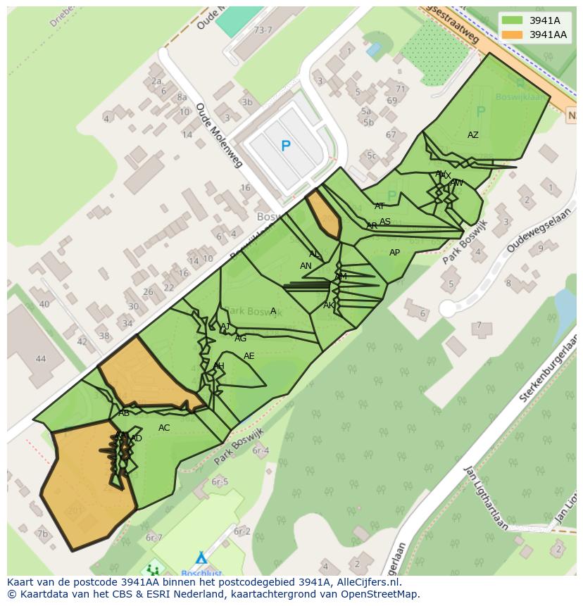 Afbeelding van het postcodegebied 3941 AA op de kaart.
