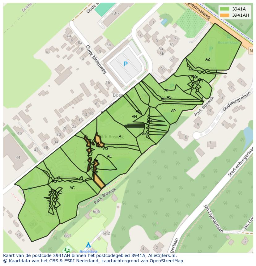 Afbeelding van het postcodegebied 3941 AH op de kaart.