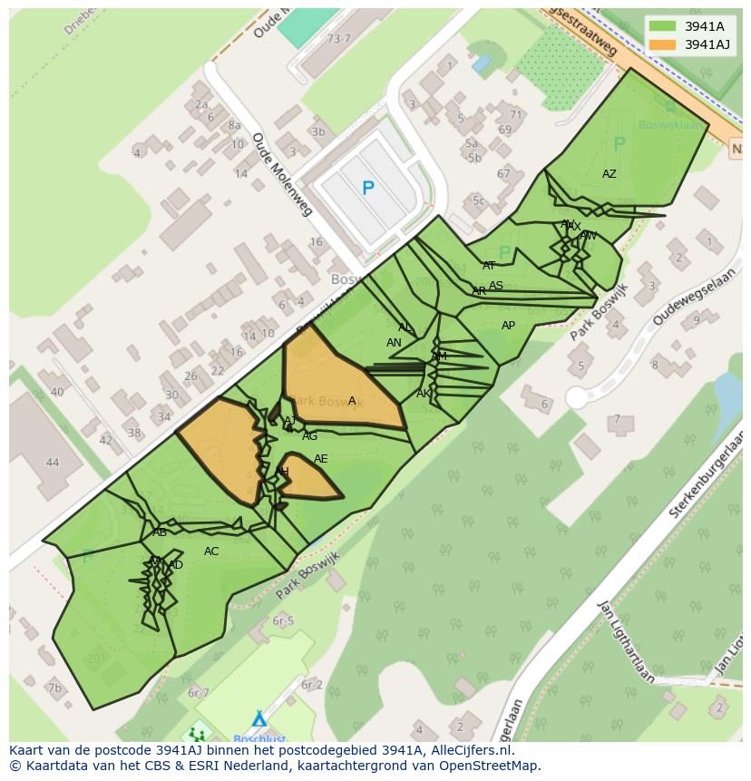 Afbeelding van het postcodegebied 3941 AJ op de kaart.