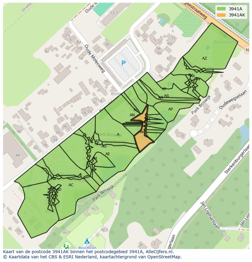 Afbeelding van het postcodegebied 3941 AK op de kaart.