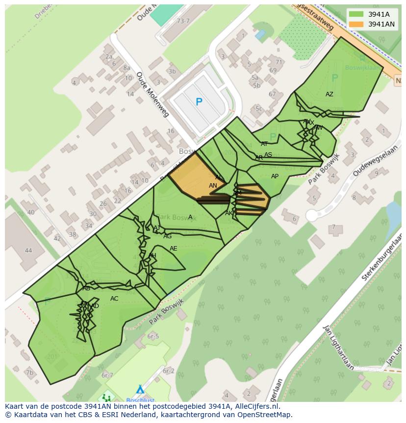 Afbeelding van het postcodegebied 3941 AN op de kaart.
