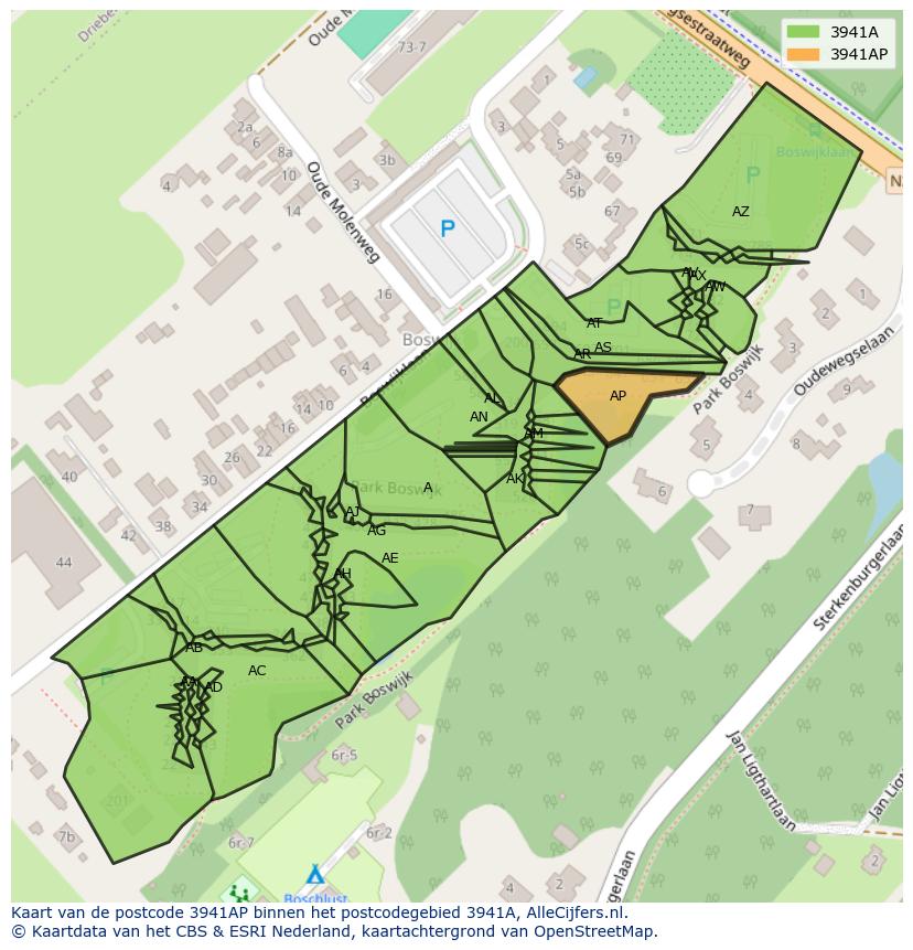 Afbeelding van het postcodegebied 3941 AP op de kaart.