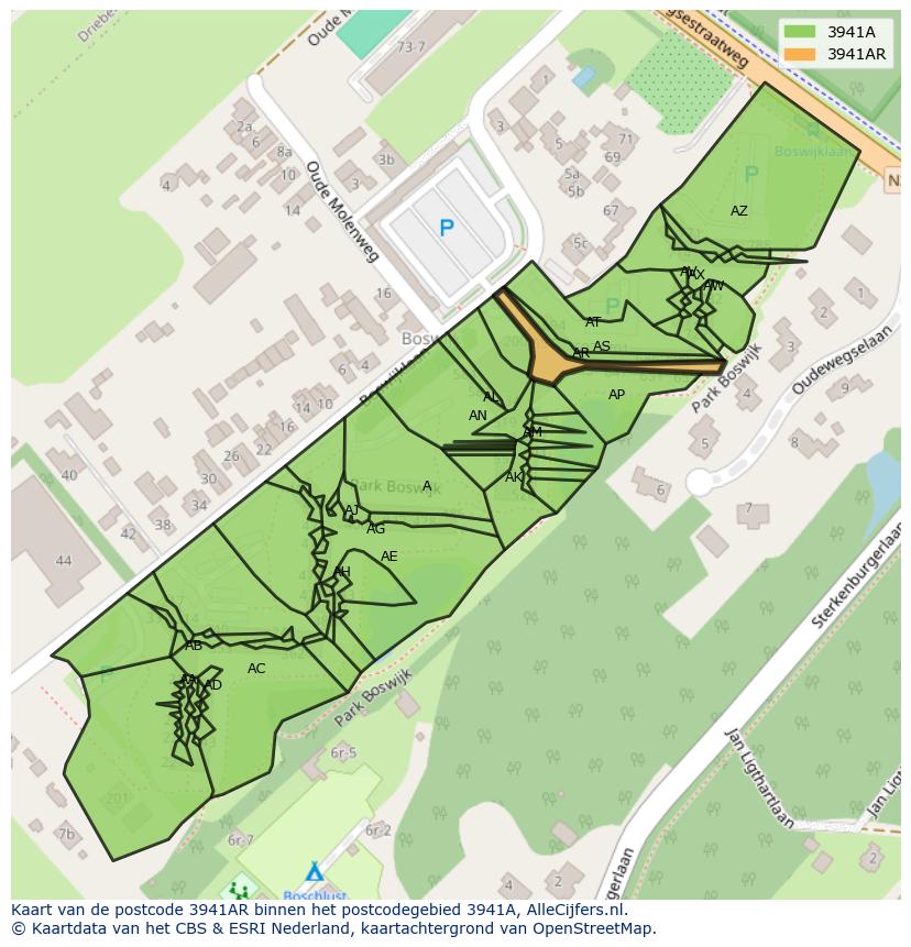 Afbeelding van het postcodegebied 3941 AR op de kaart.