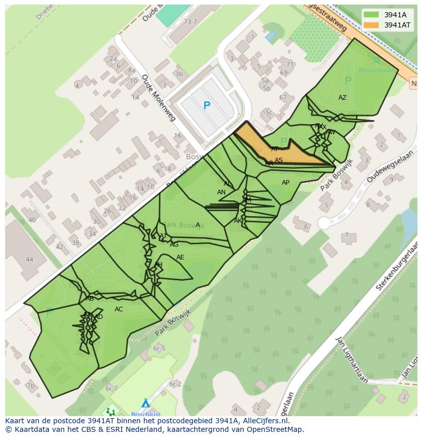 Afbeelding van het postcodegebied 3941 AT op de kaart.