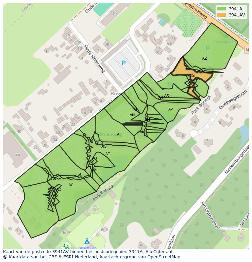 Afbeelding van het postcodegebied 3941 AV op de kaart.