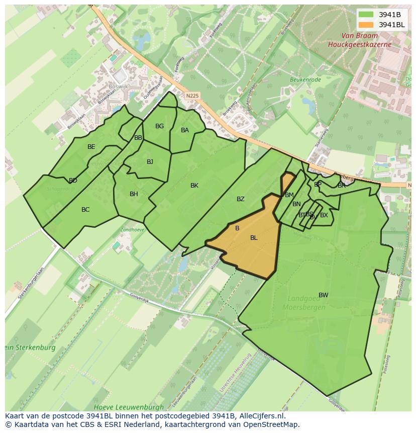 Afbeelding van het postcodegebied 3941 BL op de kaart.