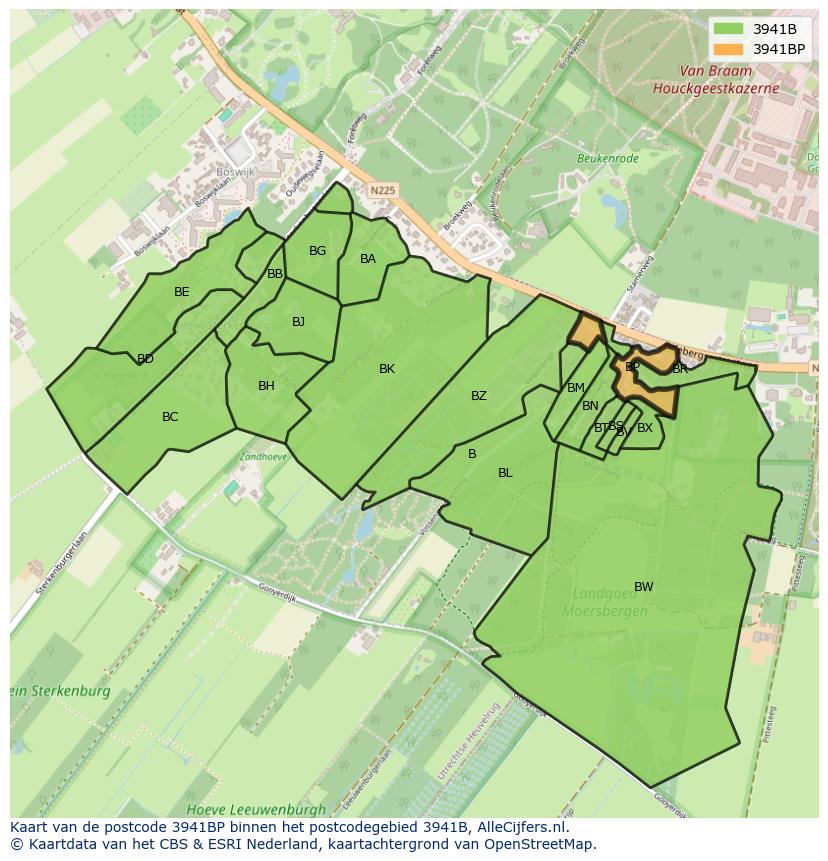 Afbeelding van het postcodegebied 3941 BP op de kaart.