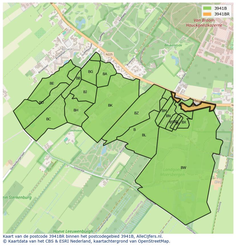 Afbeelding van het postcodegebied 3941 BR op de kaart.