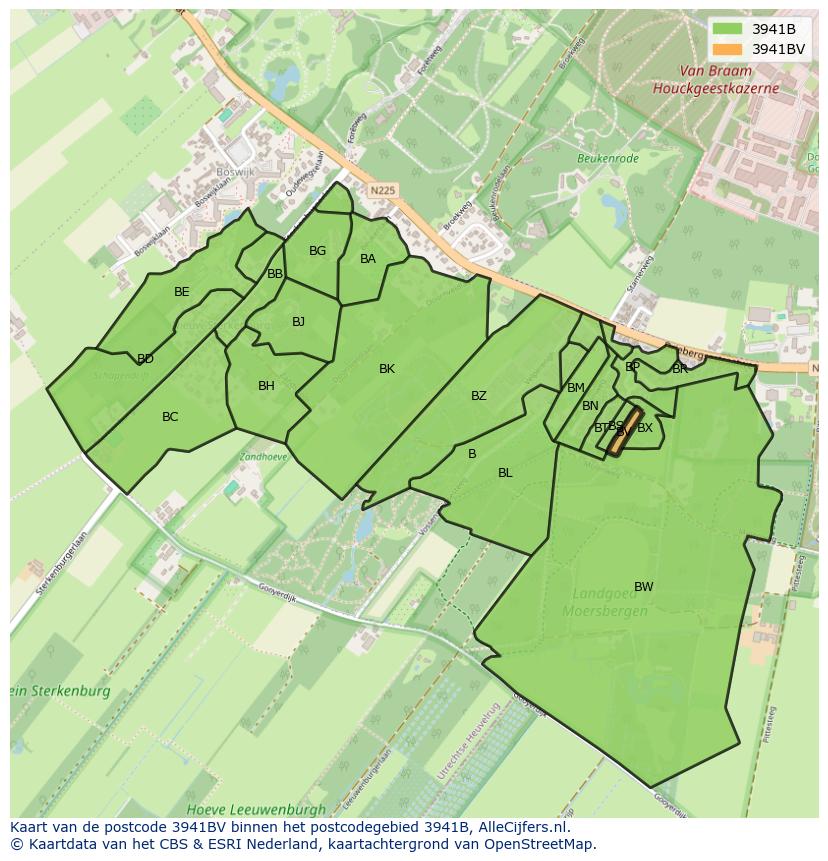 Afbeelding van het postcodegebied 3941 BV op de kaart.