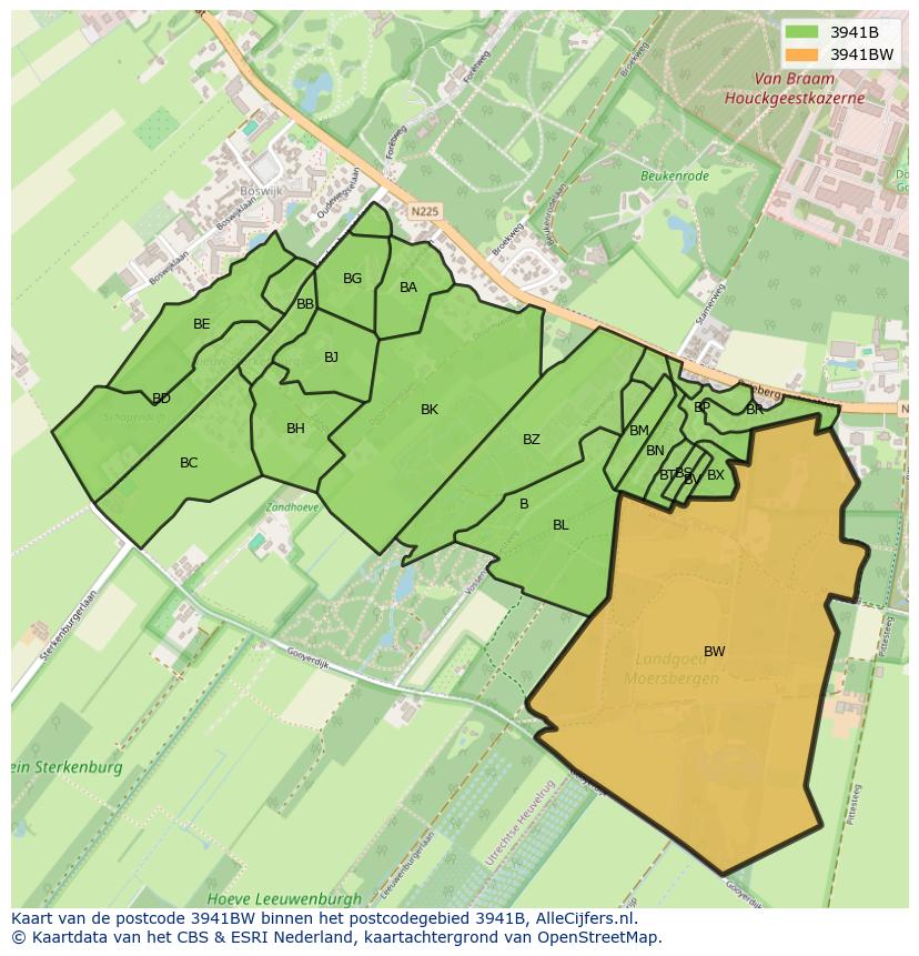 Afbeelding van het postcodegebied 3941 BW op de kaart.
