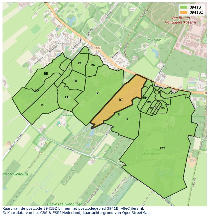 Afbeelding van het postcodegebied 3941 BZ op de kaart.