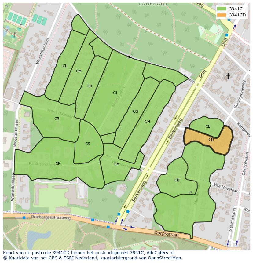 Afbeelding van het postcodegebied 3941 CD op de kaart.