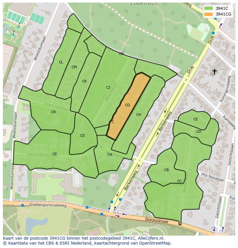 Afbeelding van het postcodegebied 3941 CG op de kaart.