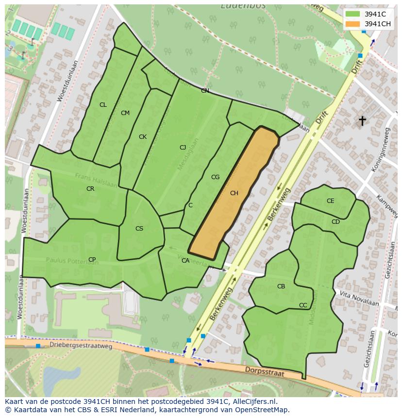 Afbeelding van het postcodegebied 3941 CH op de kaart.