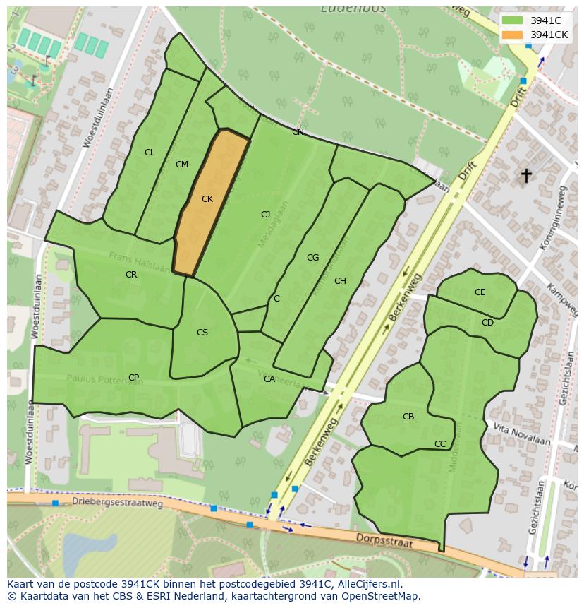 Afbeelding van het postcodegebied 3941 CK op de kaart.