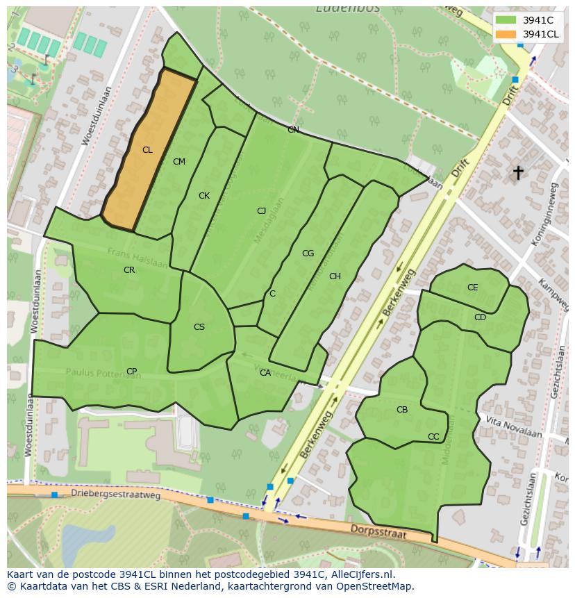 Afbeelding van het postcodegebied 3941 CL op de kaart.