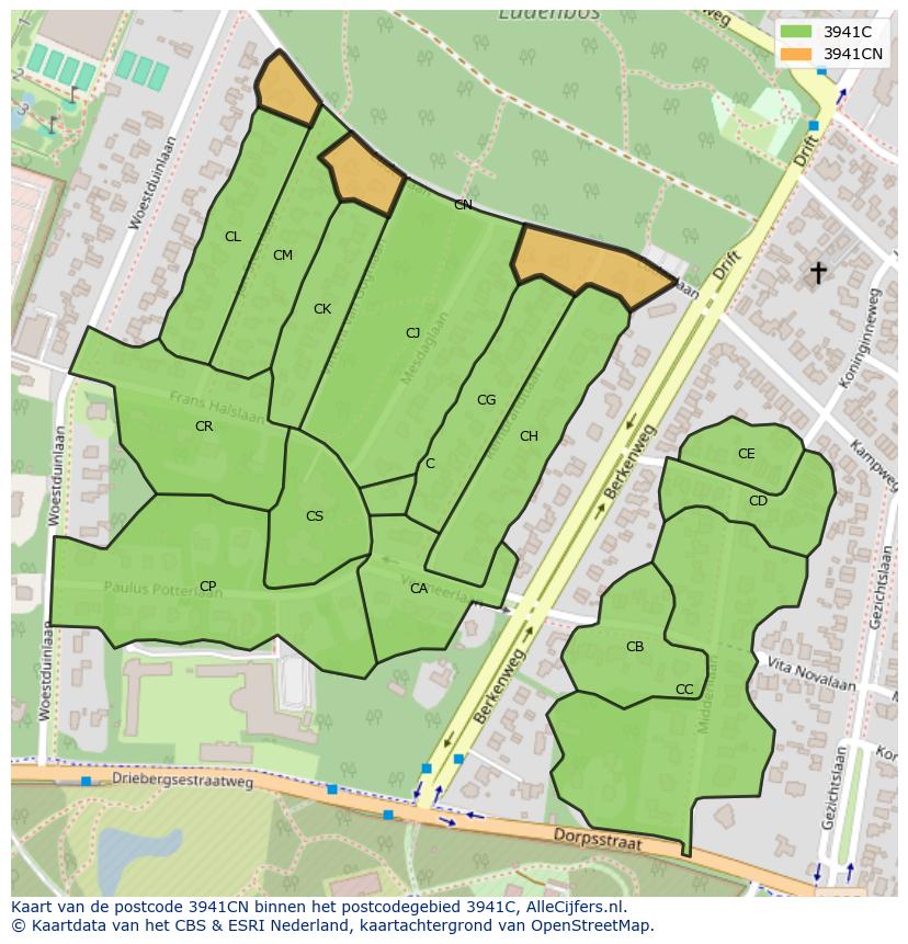 Afbeelding van het postcodegebied 3941 CN op de kaart.