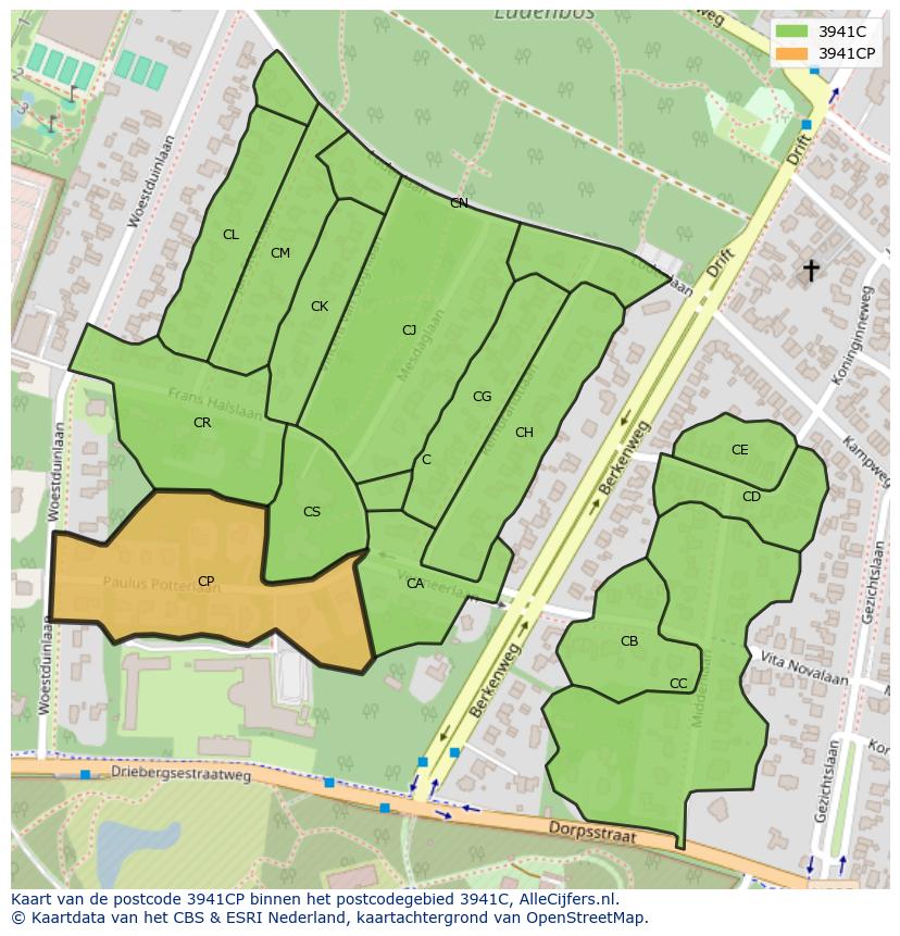 Afbeelding van het postcodegebied 3941 CP op de kaart.