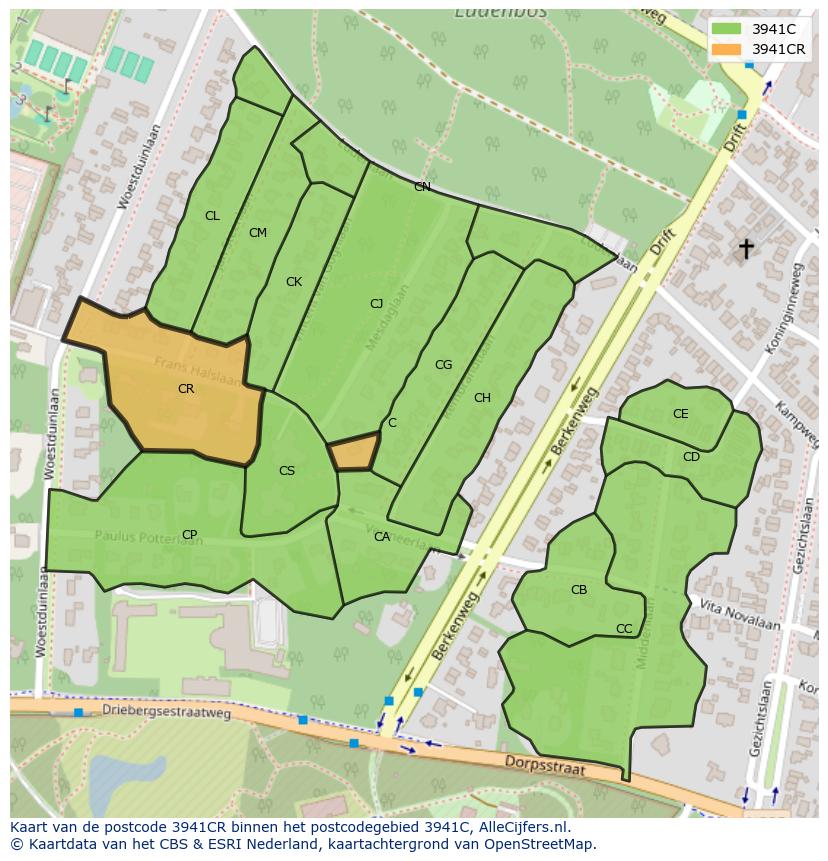 Afbeelding van het postcodegebied 3941 CR op de kaart.