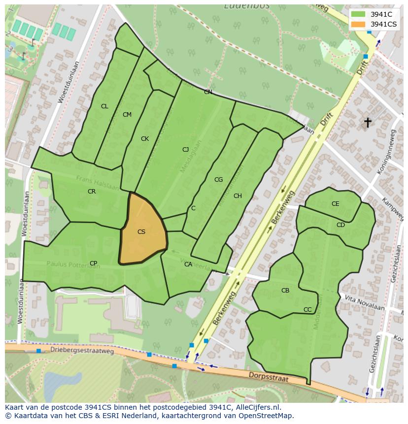Afbeelding van het postcodegebied 3941 CS op de kaart.