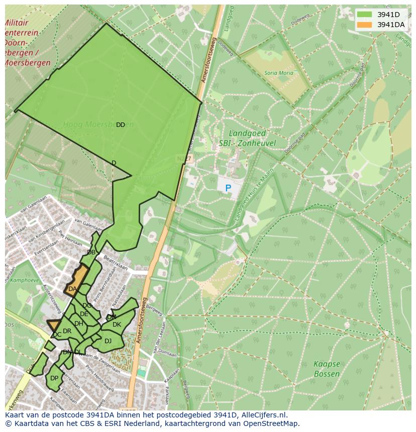 Afbeelding van het postcodegebied 3941 DA op de kaart.