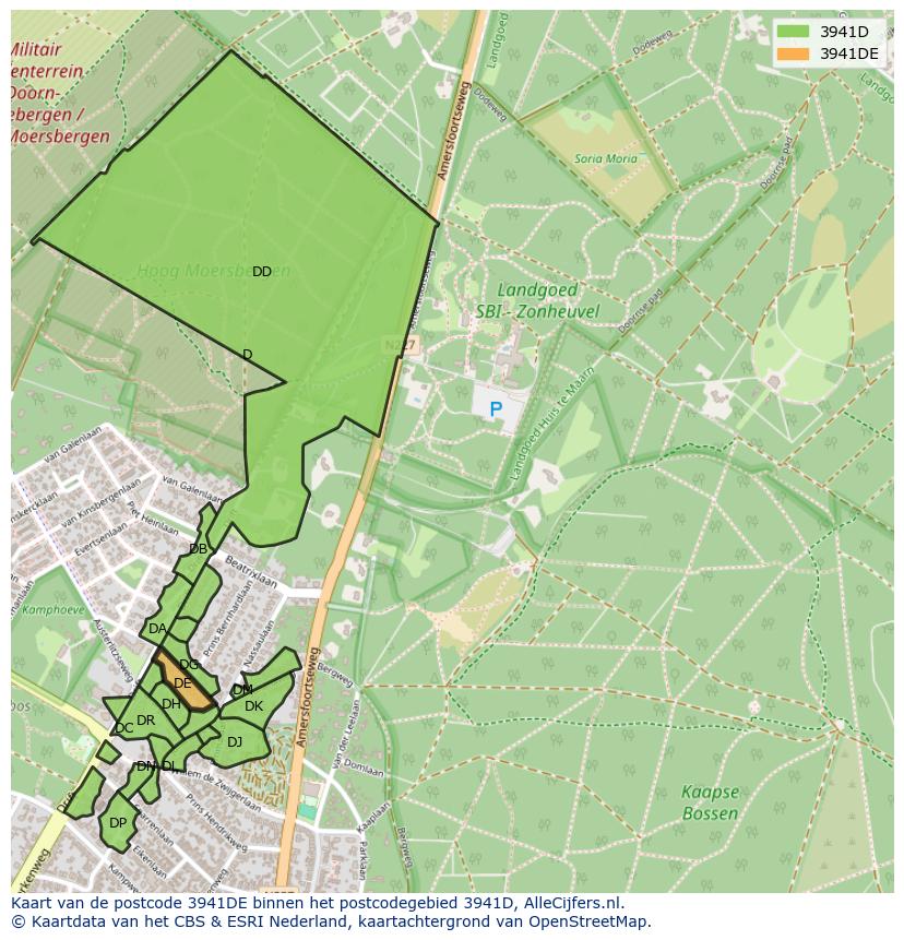 Afbeelding van het postcodegebied 3941 DE op de kaart.