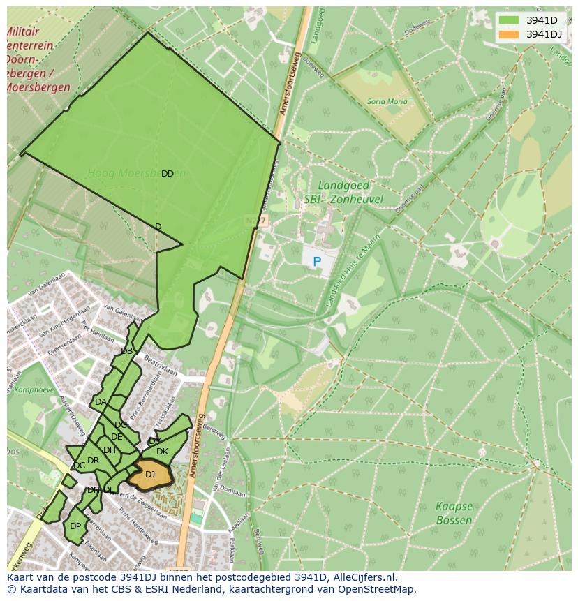 Afbeelding van het postcodegebied 3941 DJ op de kaart.