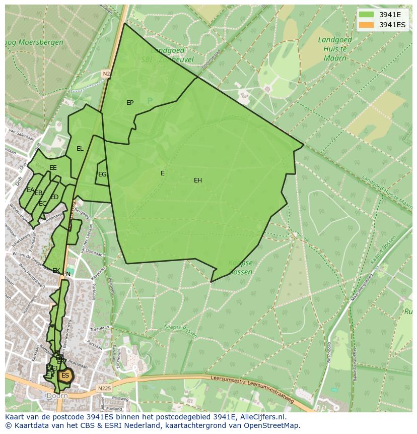 Afbeelding van het postcodegebied 3941 ES op de kaart.