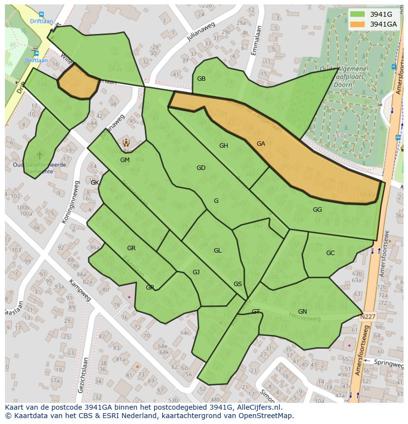 Afbeelding van het postcodegebied 3941 GA op de kaart.