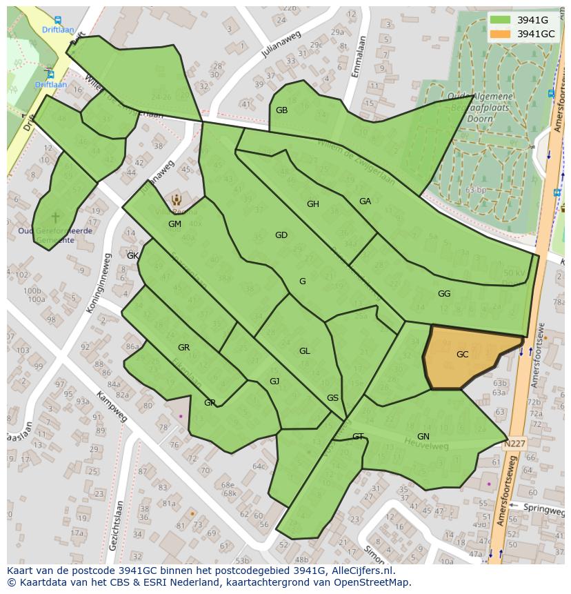 Afbeelding van het postcodegebied 3941 GC op de kaart.