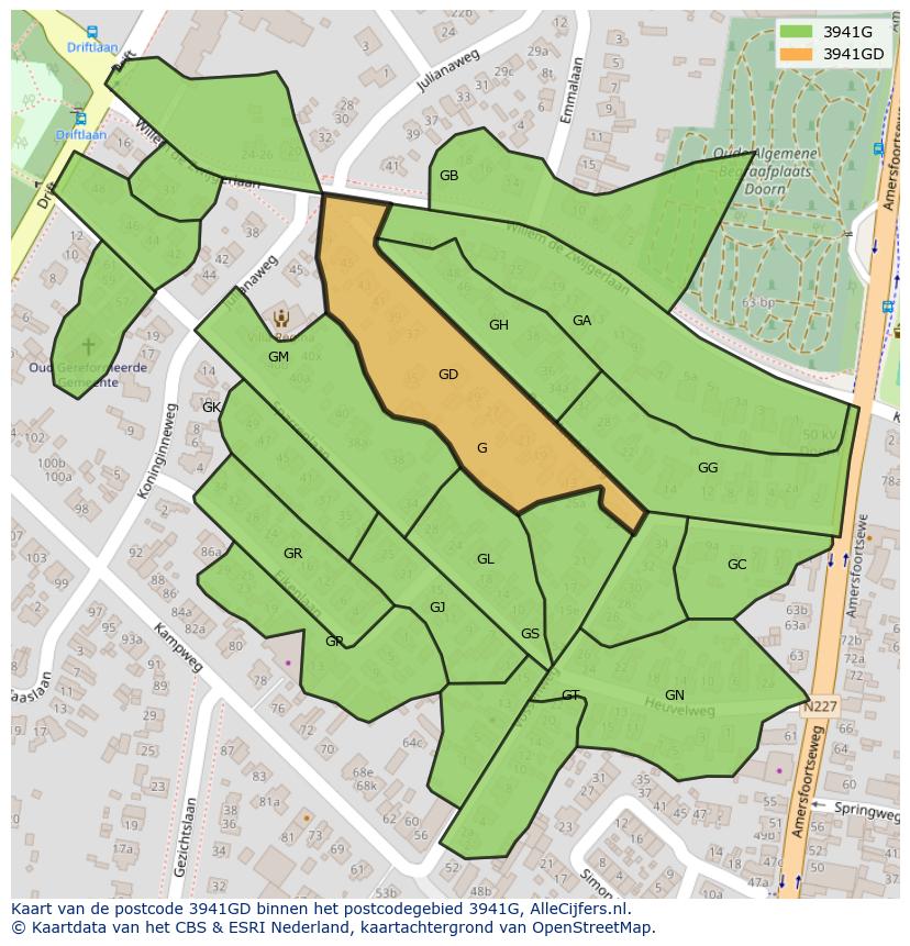 Afbeelding van het postcodegebied 3941 GD op de kaart.