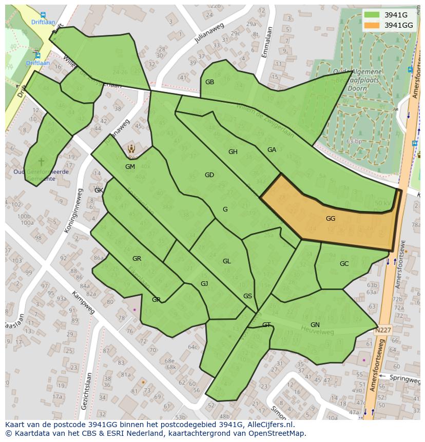 Afbeelding van het postcodegebied 3941 GG op de kaart.