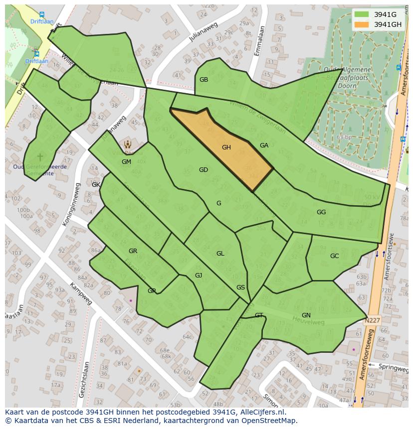 Afbeelding van het postcodegebied 3941 GH op de kaart.