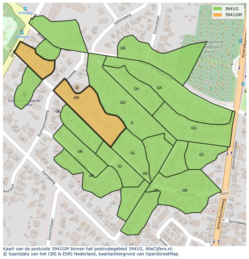 Afbeelding van het postcodegebied 3941 GM op de kaart.