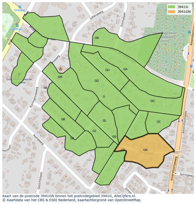 Afbeelding van het postcodegebied 3941 GN op de kaart.