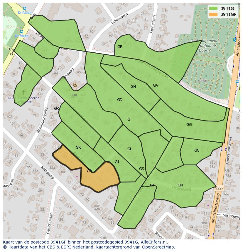 Afbeelding van het postcodegebied 3941 GP op de kaart.